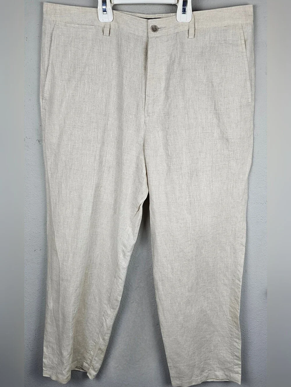 Tasso Elba Men’s 100% Linen Pants Sz 34x30 Beige Natural Flat Front Lightweight